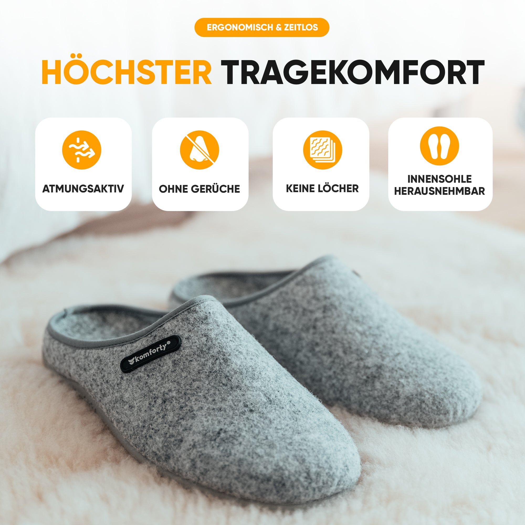 KOMFORTY® Hausschuhe - Warme Füße mit natürlicher Wolle
